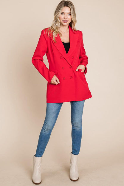 Collar Long Double Breasted Blazer Jacket
