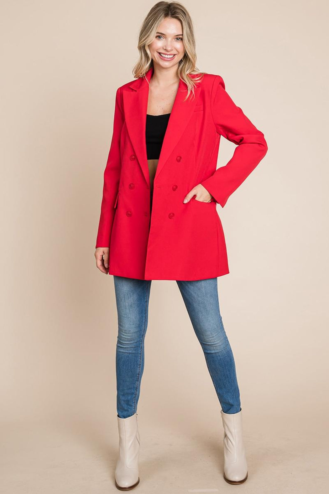 Collar Long Double Breasted Blazer Jacket