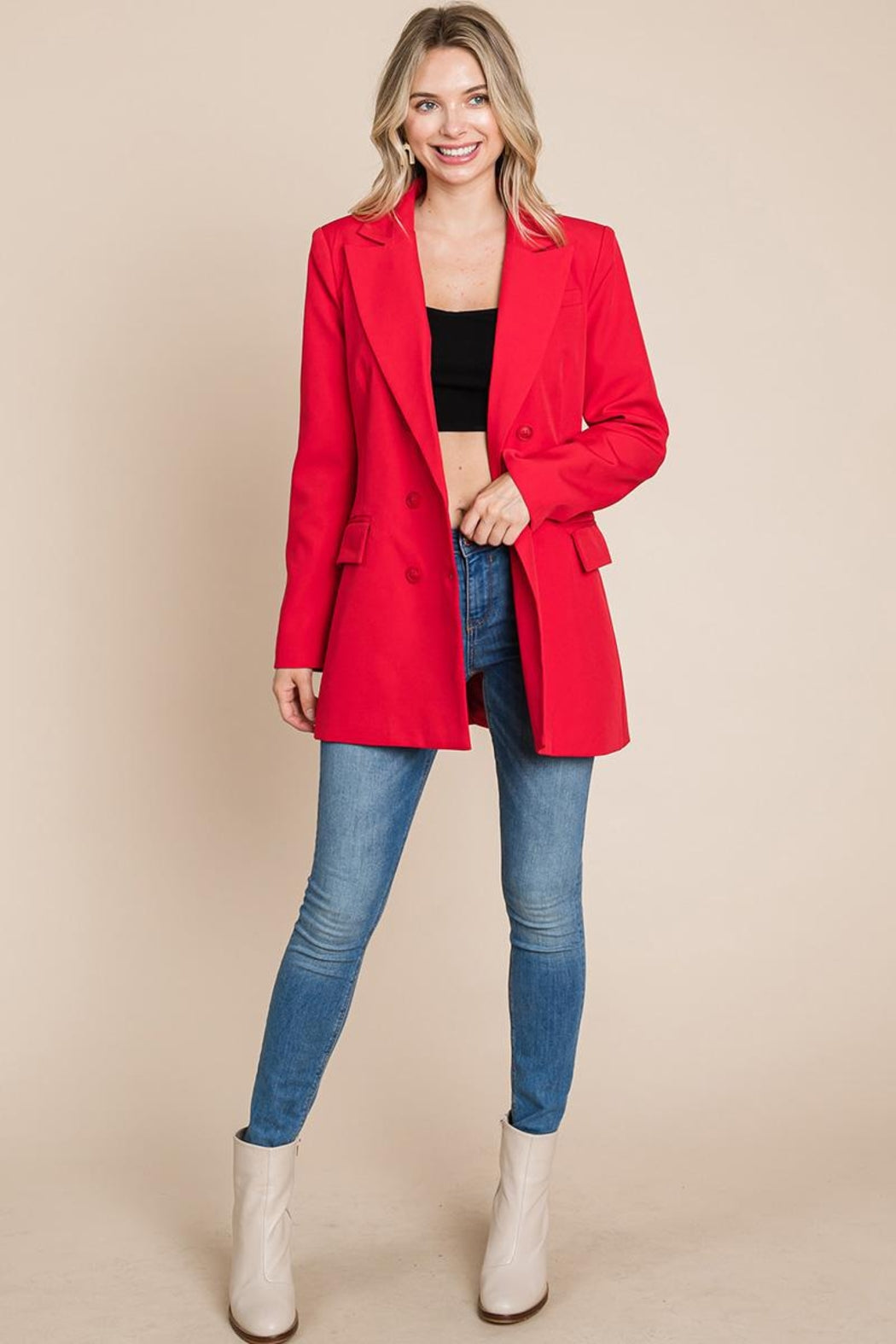 Collar Long Double Breasted Blazer Jacket