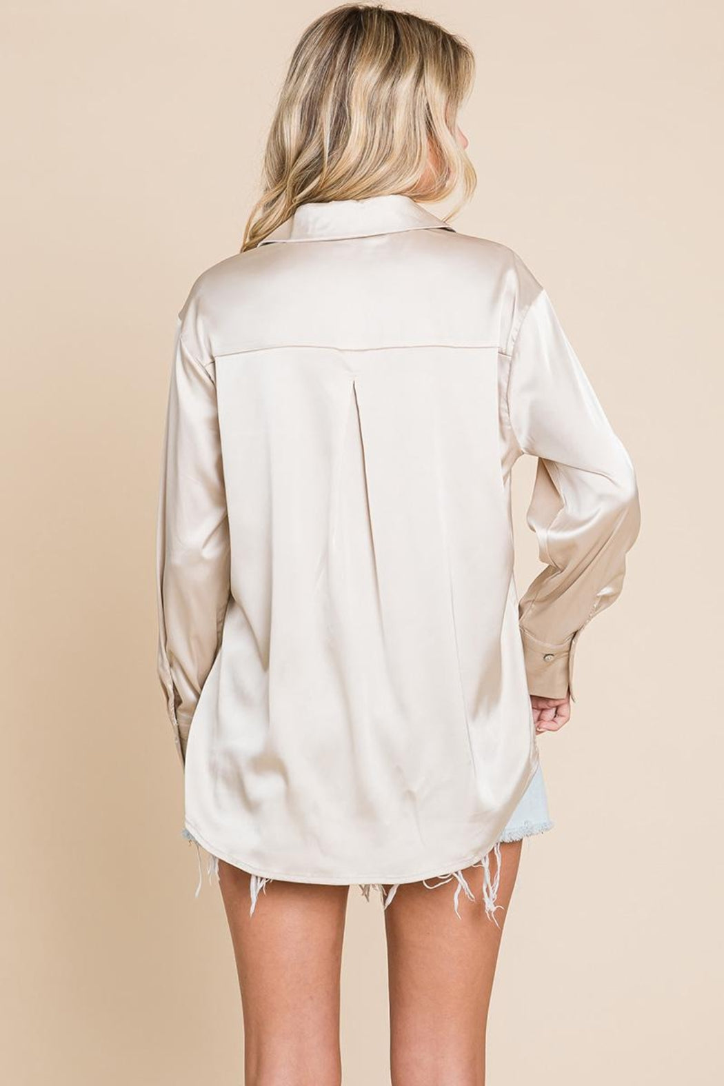 Collared Satin Button Down Blouse Shirts
