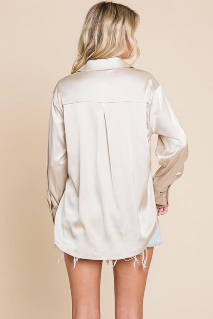 Collared Satin Button Down Blouse Shirts