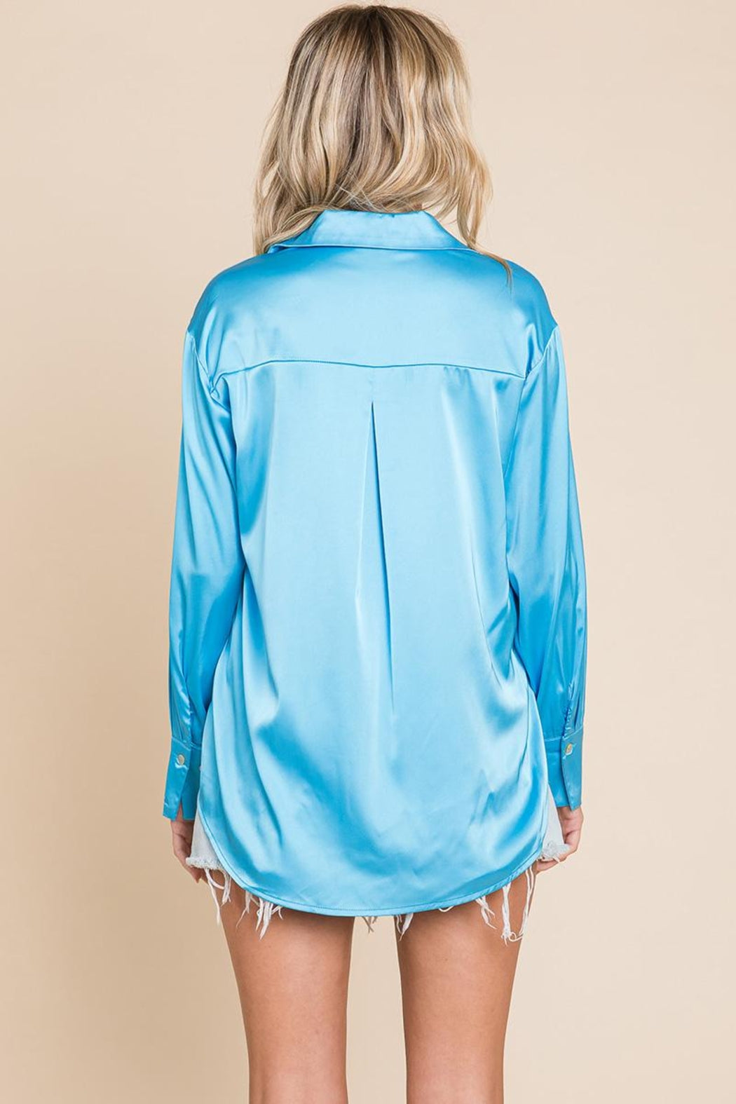 Collared Satin Button Down Blouse Shirts