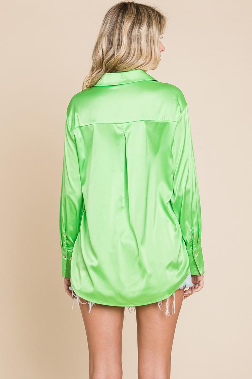 Collared Satin Button Down Blouse Shirts