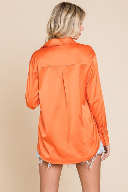 Collared Satin Button Down Blouse Shirts