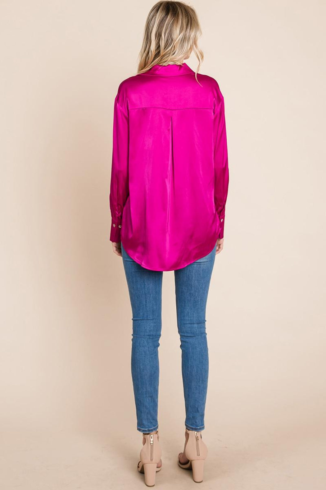 Collared Satin Button Down Blouse Shirts