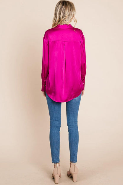 Collared Satin Button Down Blouse Shirts
