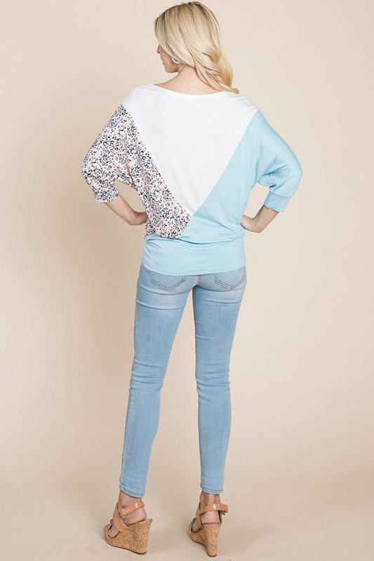 Color Block Knitted Dolman Sleeve Sweatshirts Top