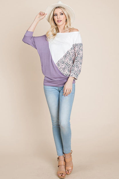 Color Block Knitted Dolman Sleeve Sweatshirts Top