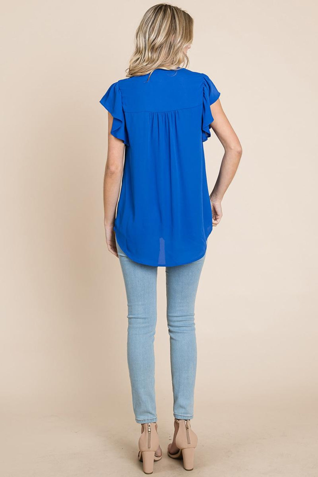 Crochet Detail Flutter Short Sleeve Blouse Tops