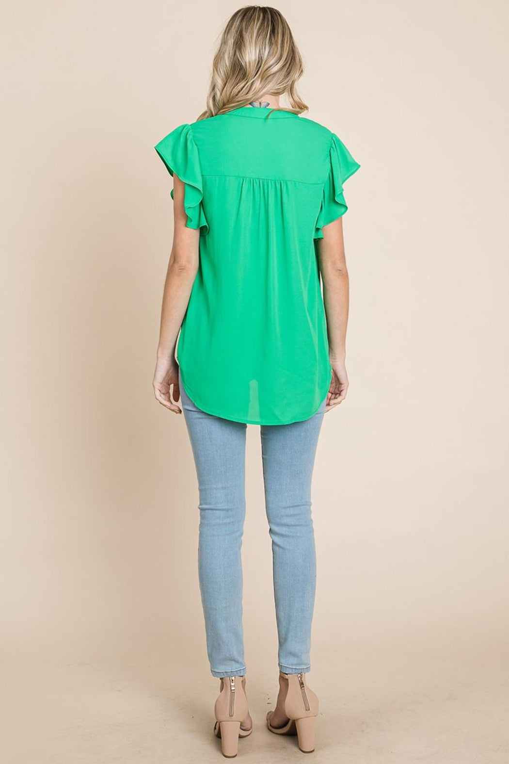 Crochet Detail Flutter Short Sleeve Blouse Tops
