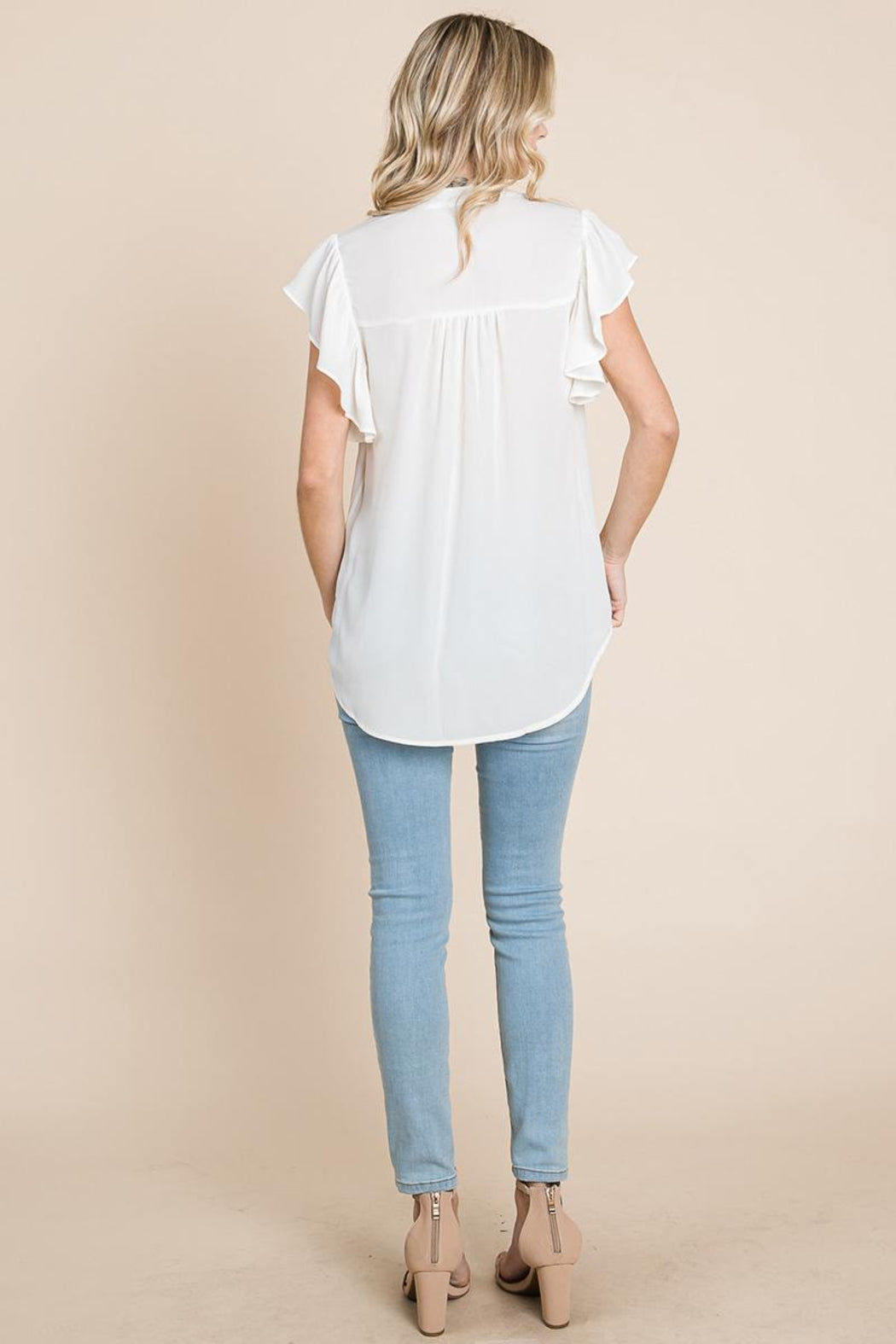Crochet Detail Flutter Short Sleeve Blouse Tops