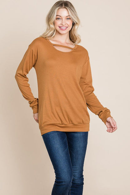 Cut Out Knit Sweatshirts Tops