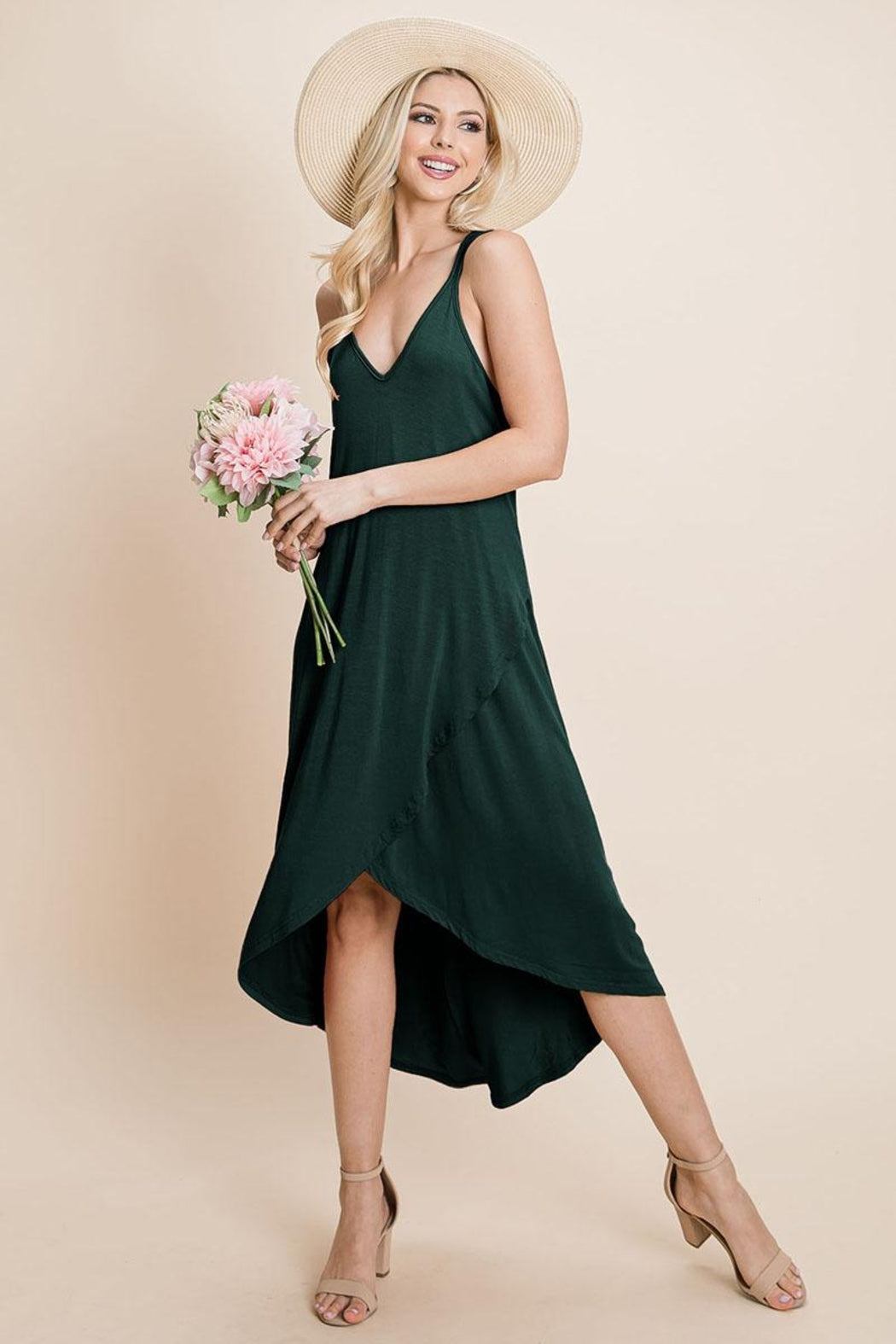Deep V Cami High Low Crisscrossing Straps Dress