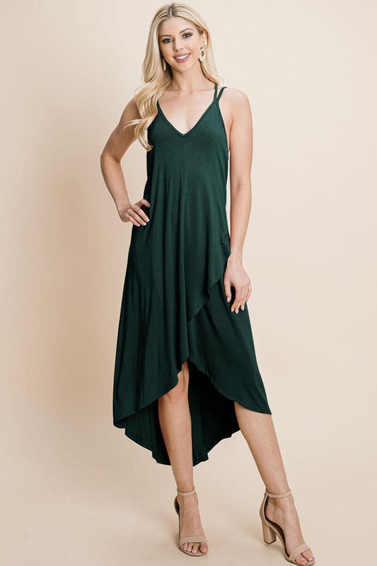 Deep V Cami High Low Crisscrossing Straps Dress