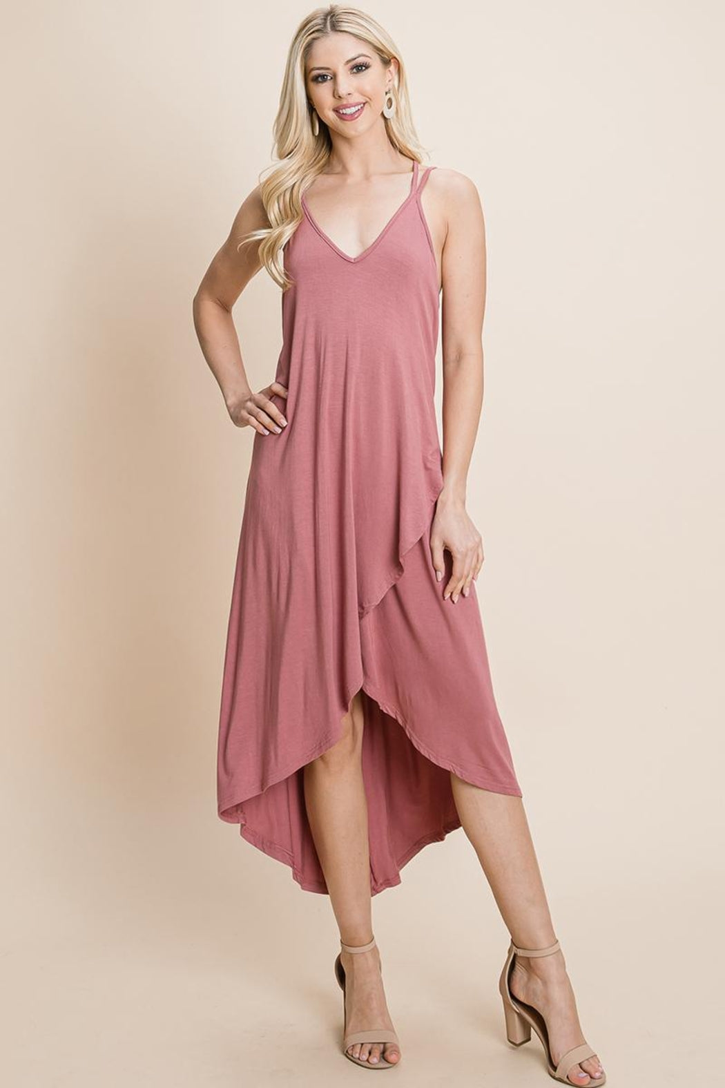 Deep V Cami High Low Crisscrossing Straps Dress