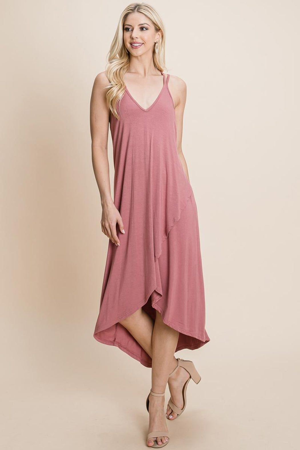 Deep V Cami High Low Crisscrossing Straps Dress