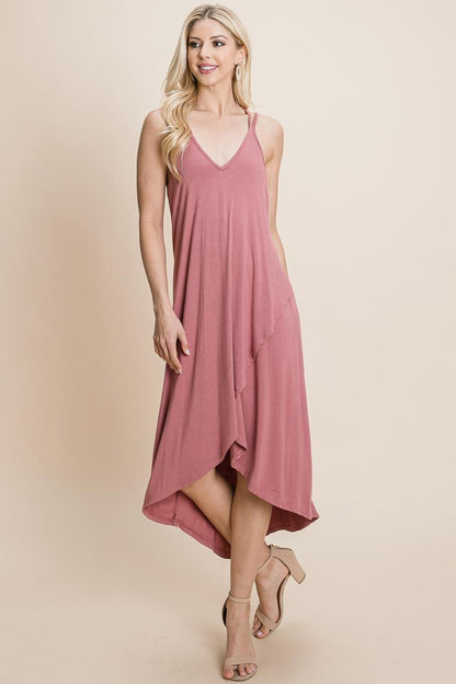 Deep V Cami High Low Crisscrossing Straps Dress