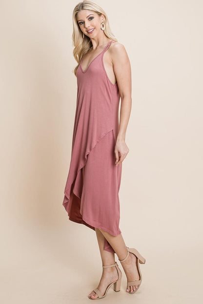 Deep V Cami High Low Crisscrossing Straps Dress