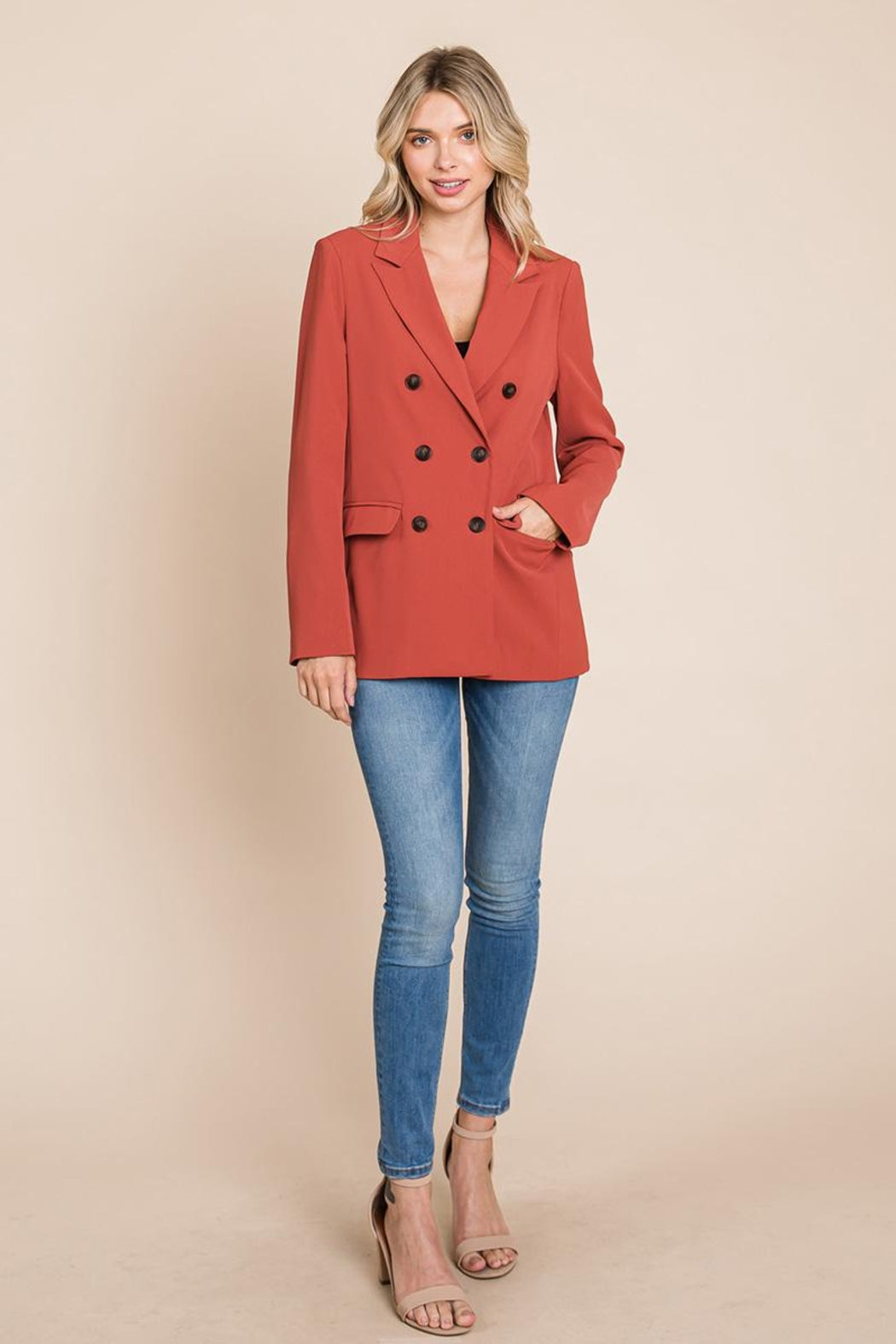 Double Breasted Lapel Collar Jacket Blazer