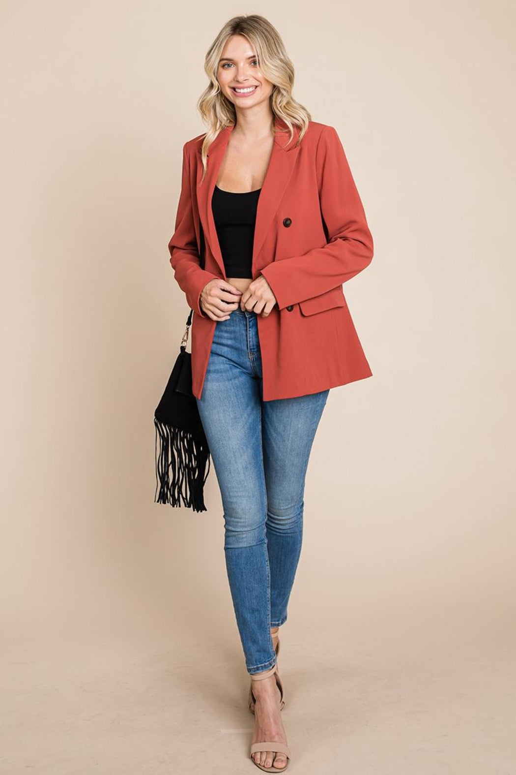 Double Breasted Lapel Collar Jacket Blazer