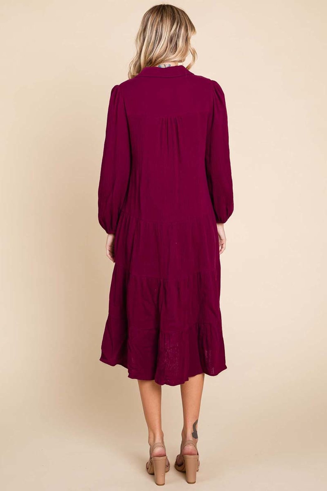 Double Gauze Layered Cotton Midi Shirt Dress