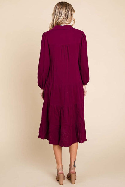 Double Gauze Layered Cotton Midi Shirt Dress