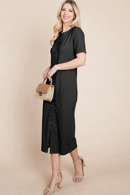 Everyday Button Up Cotton Midi Shirt Dress