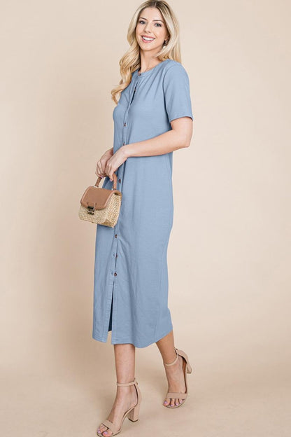 Everyday Button Up Cotton Midi Shirt Dress
