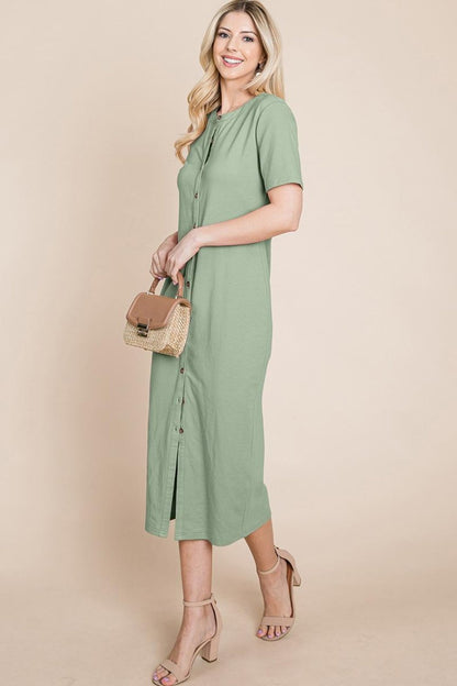 Everyday Button Up Cotton Midi Shirt Dress