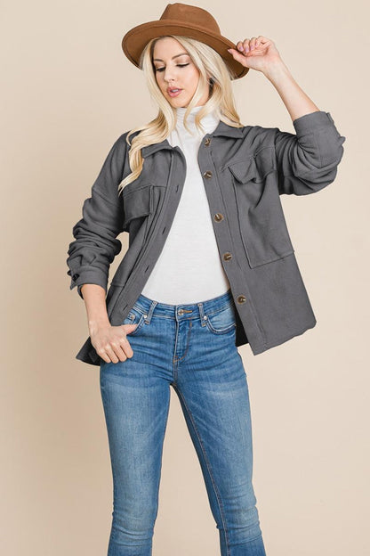 Fleece Jacket Lapel Button Up Sherpa Coat