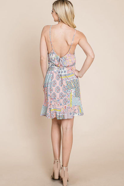 Floral Halter Backless Ruffle Mini Short Dress