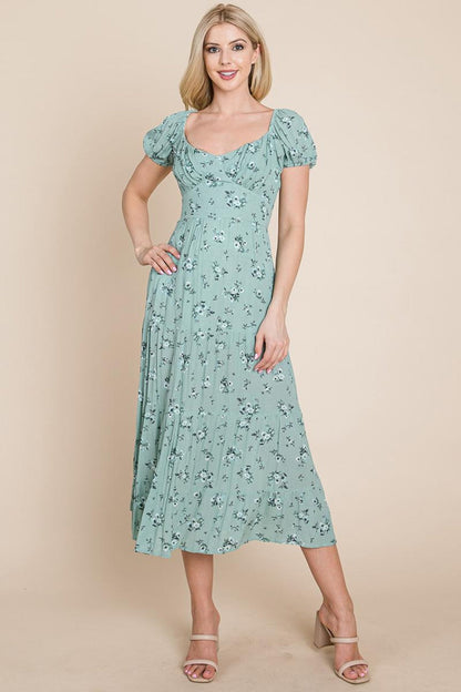 Floral Pleated Open Back Midi Dress