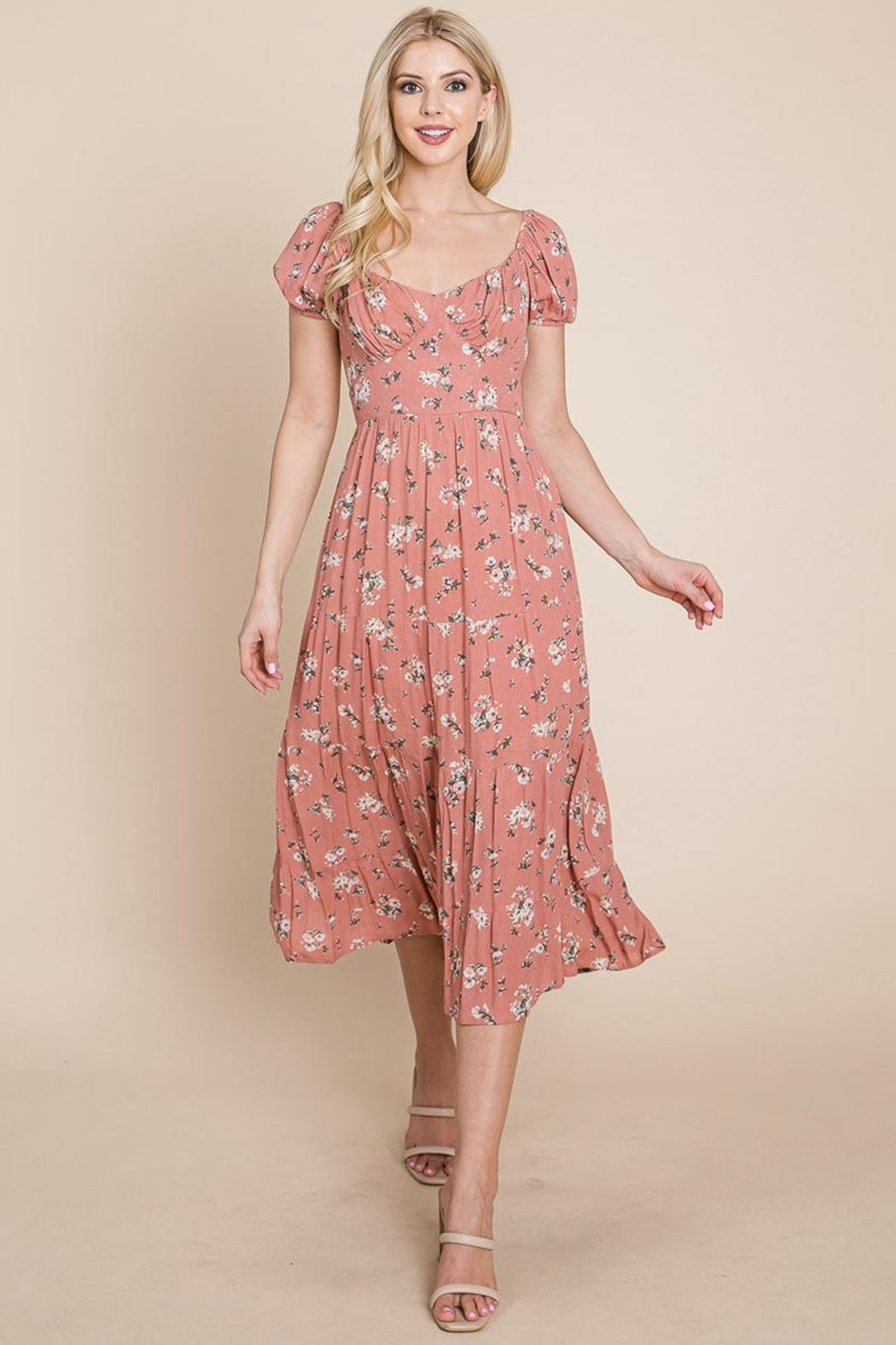 Floral Pleated Open Back Midi Dress