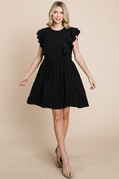 Flutter Sleeve Front Lace Ruched Sundress