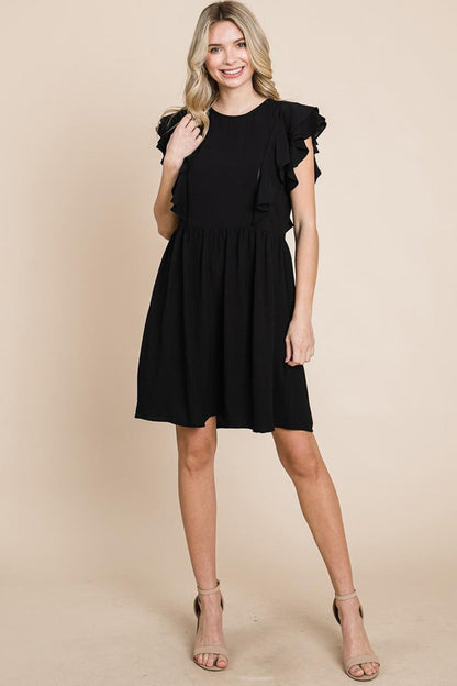 Flutter Sleeve Front Lace Ruched Sundress