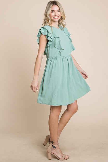 Flutter Sleeve Front Lace Ruched Sundress