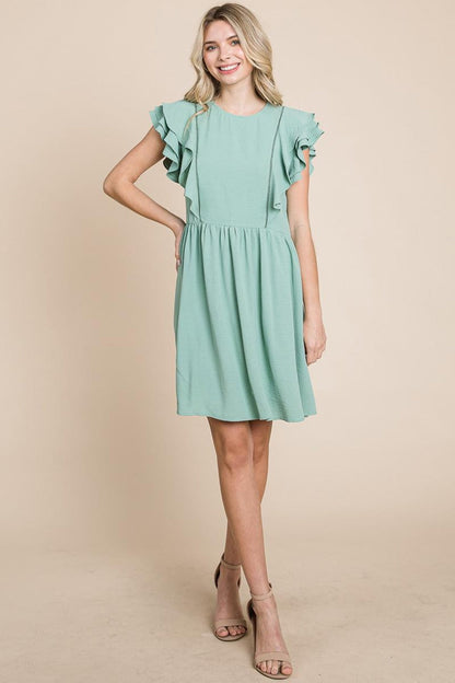 Flutter Sleeve Front Lace Ruched Sundress