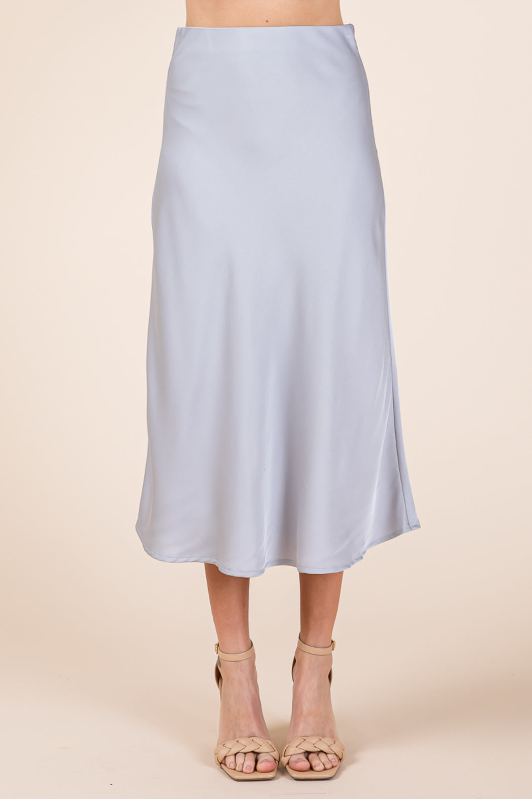 High Waist Satin A Line Midi Skirt