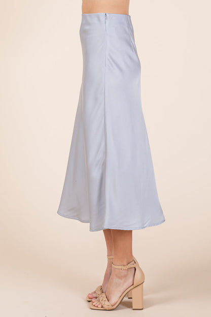 High Waist Satin A Line Midi Skirt