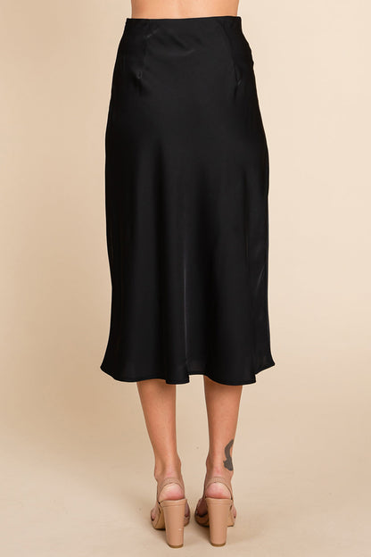 High Waist Satin A Line Midi Skirt