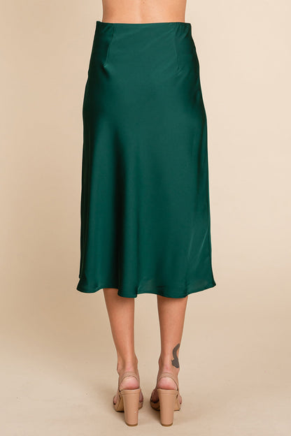 High Waist Satin A Line Midi Skirt