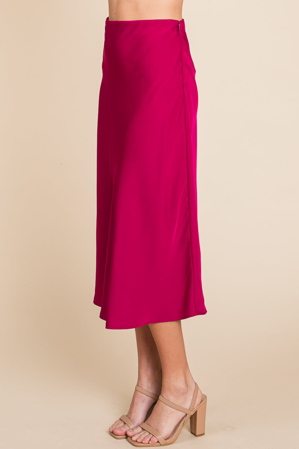 High Waist Satin A Line Midi Skirt