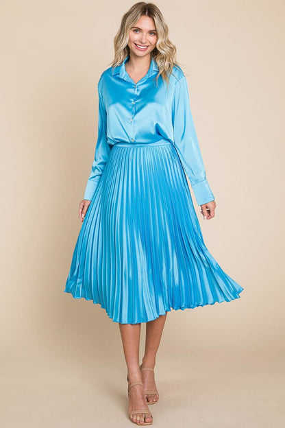 High Waisted Pleated Midi Skirt