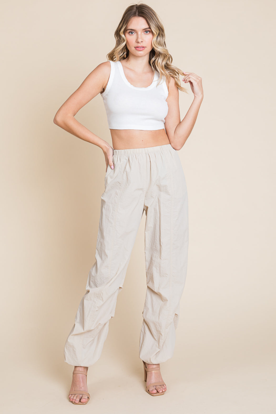 High Waisted Wide Leg Parachute Cargo Pants