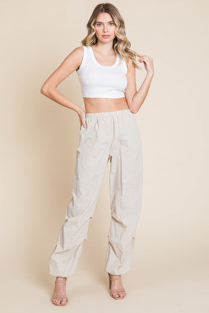 High Waisted Wide Leg Parachute Cargo Pants
