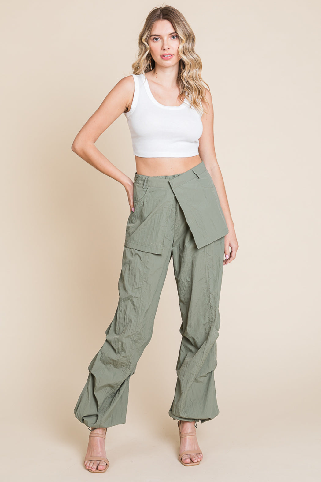 High Waisted Wide Leg Parachute Cargo Pants