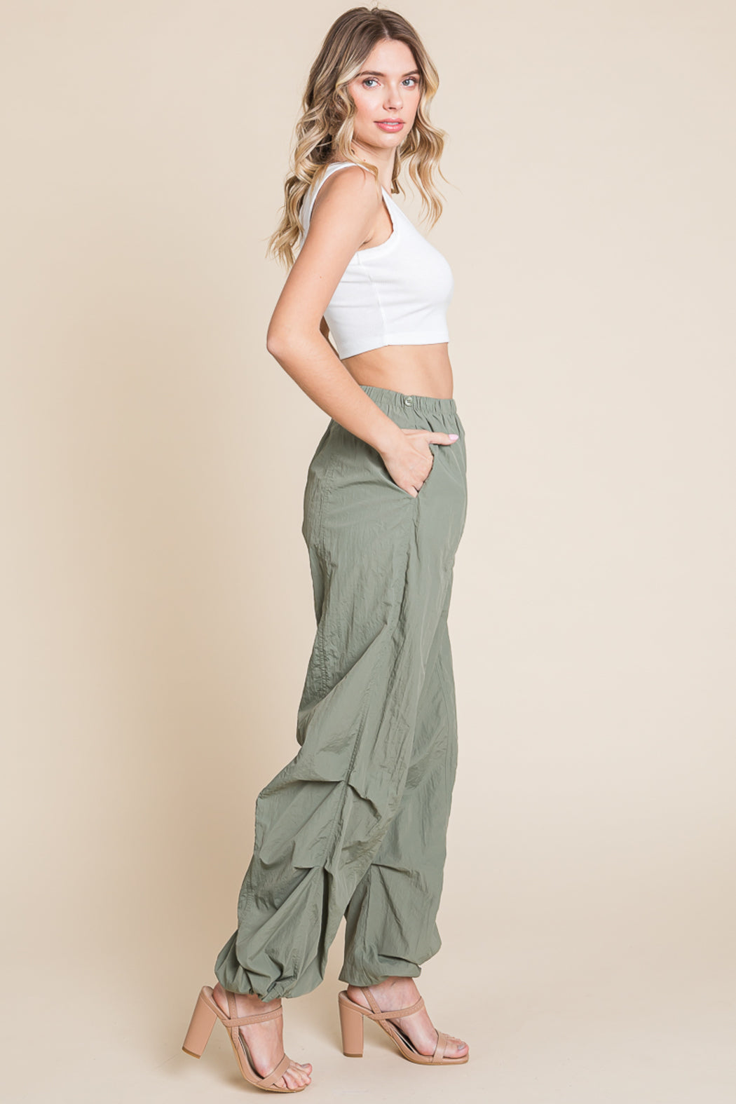 High Waisted Wide Leg Parachute Cargo Pants
