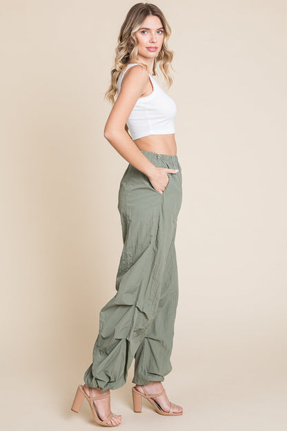 High Waisted Wide Leg Parachute Cargo Pants