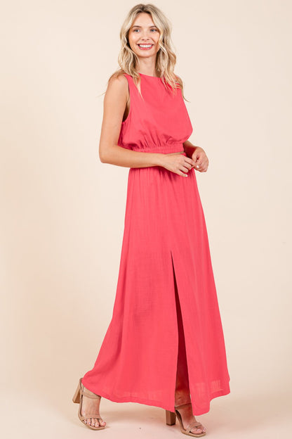 Linen Crop Top And Split Thigh Maxi Skirt Set