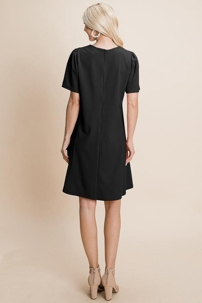 Loose Mini Dress V-Neck Short Sleeve Shift Dress